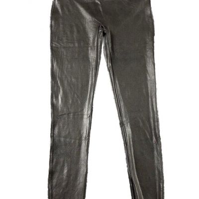 SPANX Faux Leather Shiny LEGGINGS-# 2437  L Black Pull On Yoga Casual Night Out